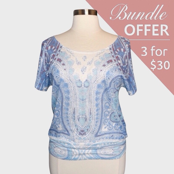 Seven7 Cold Shoulders Mosaic Print Top - Picture 1 of 5